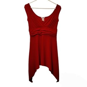Vol. 1 Womens Burgundy Hankerchief Hem Blouse Top Tunic Top Sleeveless Size M